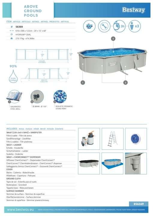 Bestway 56369 | Size 20.11 x 11.8 x 4.00 Ft | Hydrium Steel Oval Metal Frame Portable Ready-Made Swimming Pool - Image 20