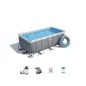 Bestway 56456 | Size 13.6 x 6.7 x 4.00 Ft | Power Steel Rectangular Metal Frame Portable Ready-Made Swimming Pool