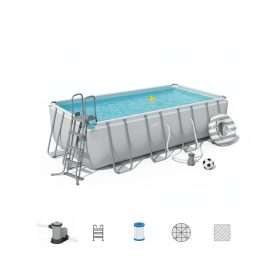 Bestway 56465 | Size 18.0 x 8.98 x 4.00 Ft | Power Steel Rectangular Metal Frame Portable Ready-Made Swimming Pool