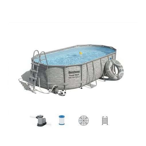 Bestway 56716 | Size 18.0 x 9.0 x 4.00 Ft | Power Steel Vista Series Oval Metal Frame Portable Ready-Made Swimming Pool