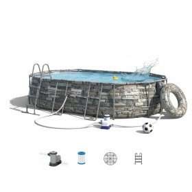 Bestway 56719 | Size 20.0 x 12.0 x 4.00 Ft | Power Steel Oval Metal Frame Portable Ready-Made Swimming Pool