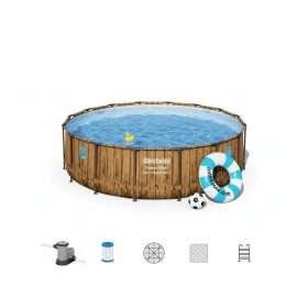 Bestway 56725 | Size 16.0 x 16.0 x 4.00 Ft | Power Steel Vista Series Round Metal Frame Portable Ready-Made Swimming Pool