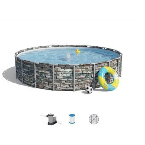 Bestway 56889 | Size 22.0 x 22.0 x 4.50 Ft | Power Steel Round Metal Frame Portable Ready-Made Swimming Pool