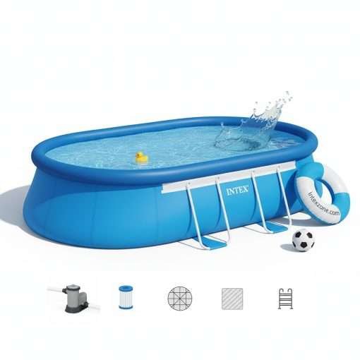 Intex 26191 | Size 18.0 x 10.0 x 3.50 Ft | Easy Set Oval Inflatable Portable Above Ground Swimming Pool